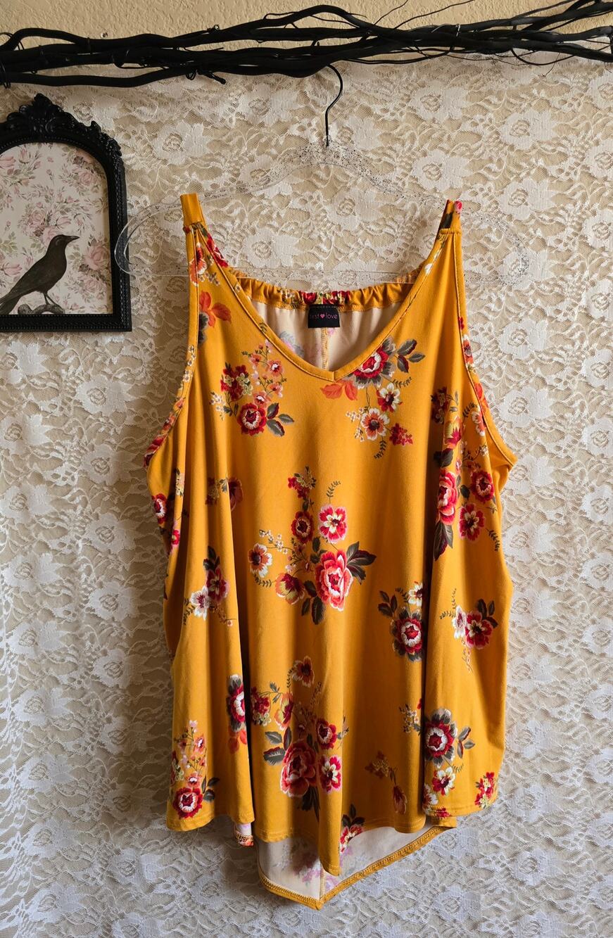 Mustard Yellow Floral Tank - Boho - Cottagecore - festival - fairy